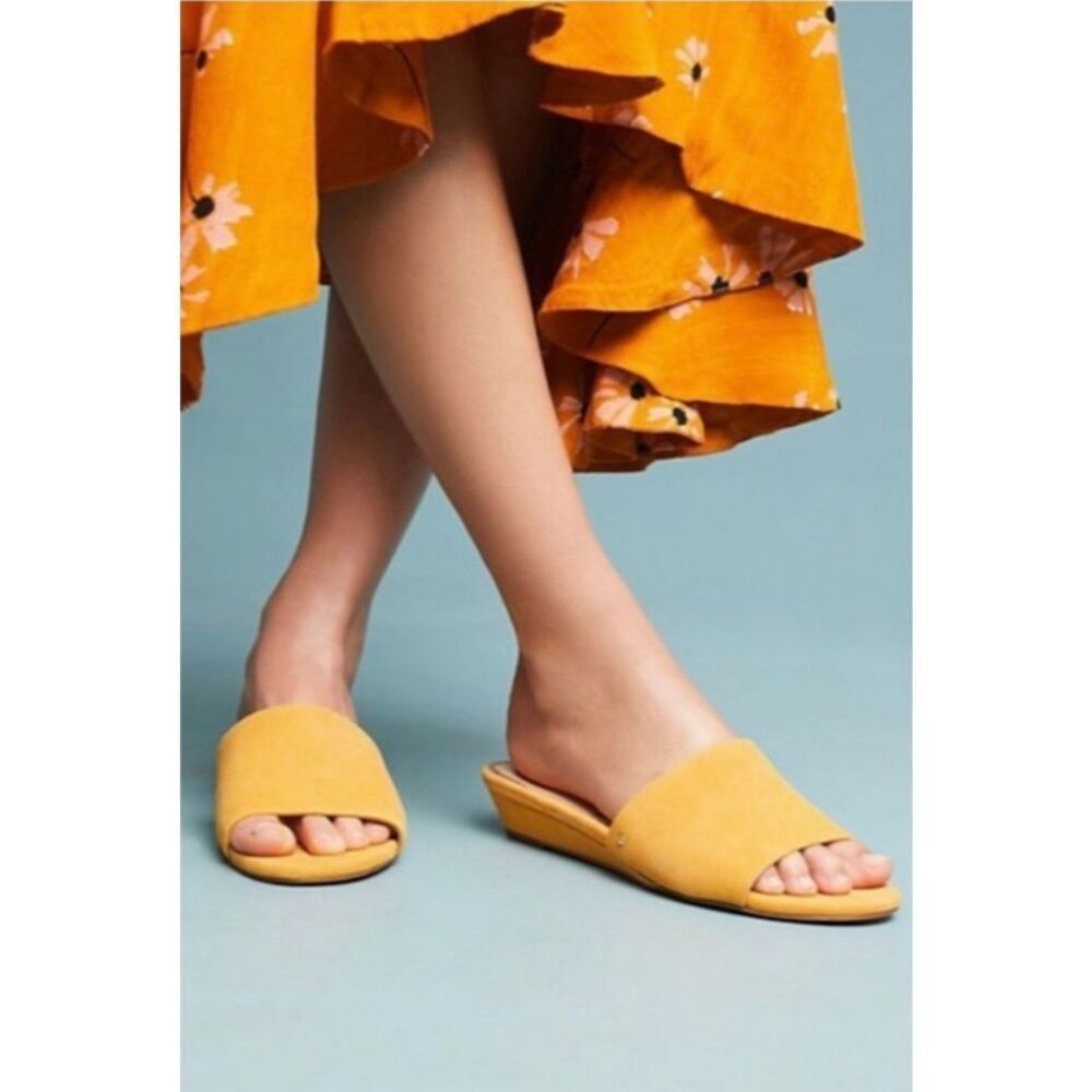 Sam Edelman Liliana Yellow Suede Leather Demi-Wedge Slide Sandals Size 7.5